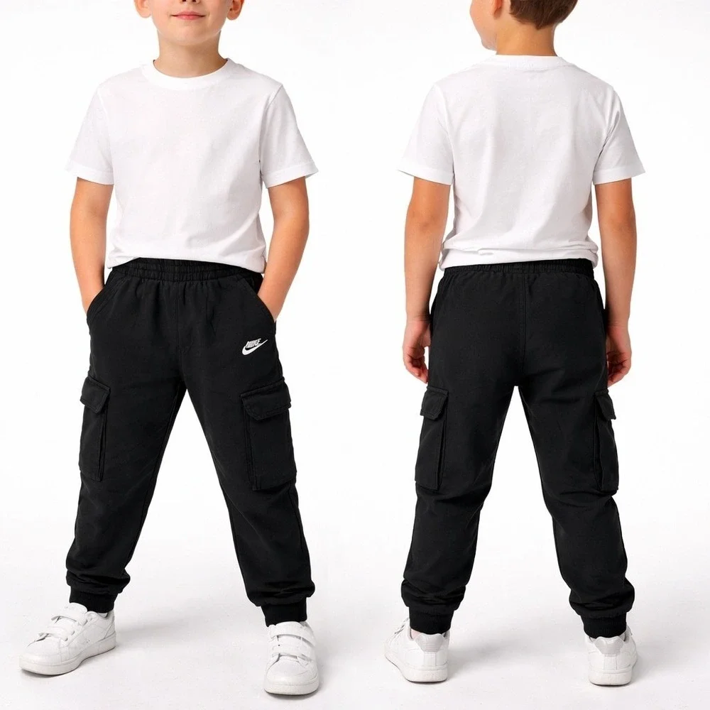 Nike‎ Kids Fleece Cargo Joggers Black Sweatpants Youth Small Boys Girls Unisex
